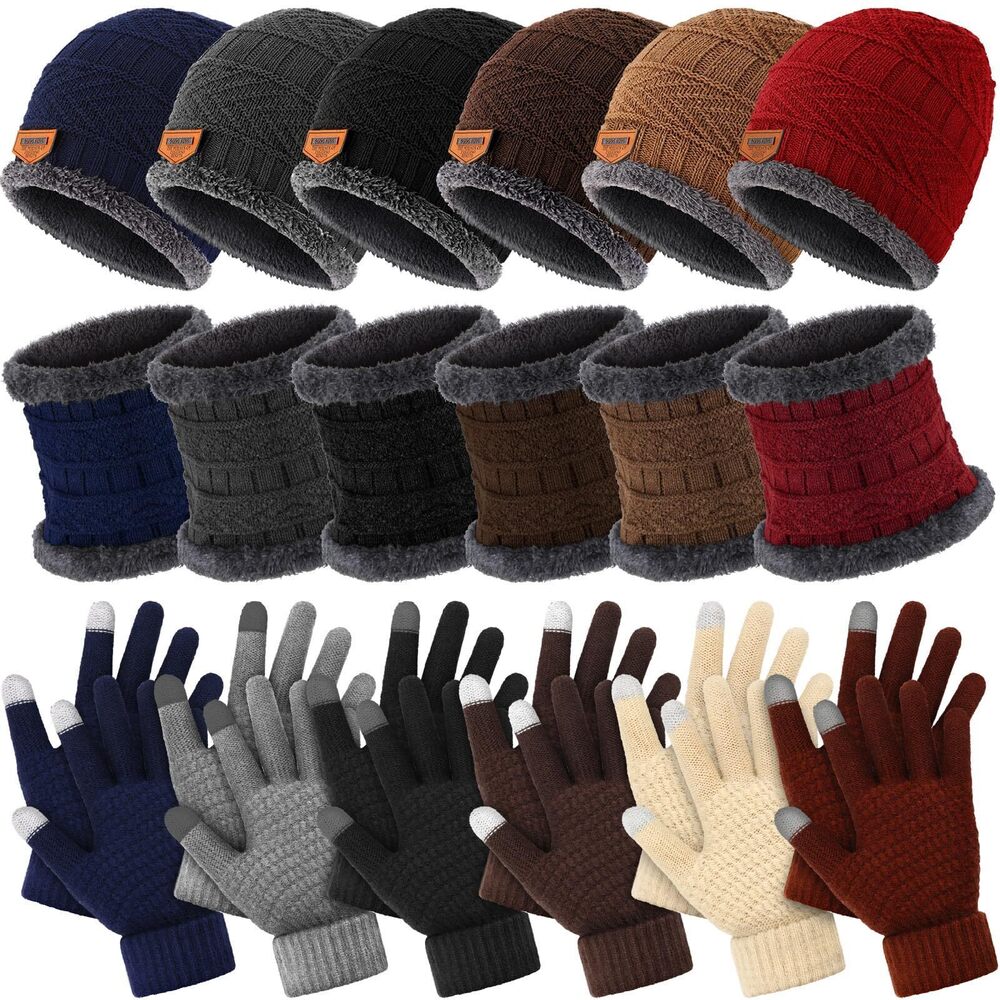 7190 18 Pcs Winter Beanie Hat Scarf Gloves Set Fleece Knit Beanie Hat Neck